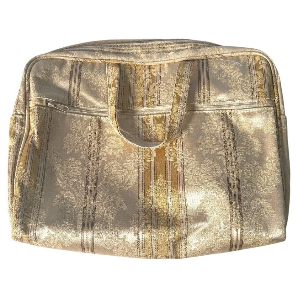 vintage 3 piece makeup bag travel set gold design EUC‎